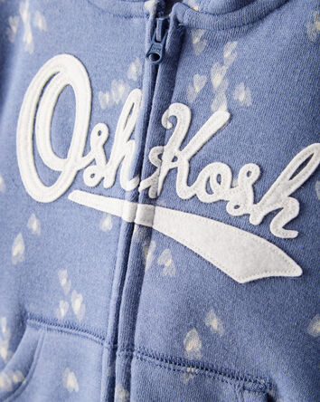 Baby Heart Print OshKosh Fleece Logo Zip Jacket - Blue, 