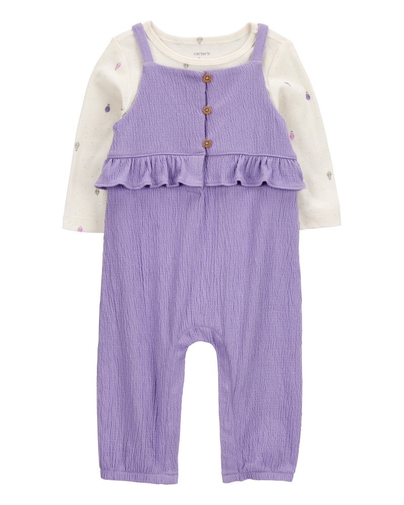 Baby 2-Piece Long-Sleeve Tee & Coverall Set - Purple, image 1 of 6 slides