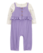 Baby 2-Piece Long-Sleeve Tee & Coverall Set - Purple, image 1 of 6 slides