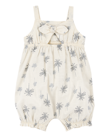 Baby Girl Palm Tree Cotton Romper - Ivory, 