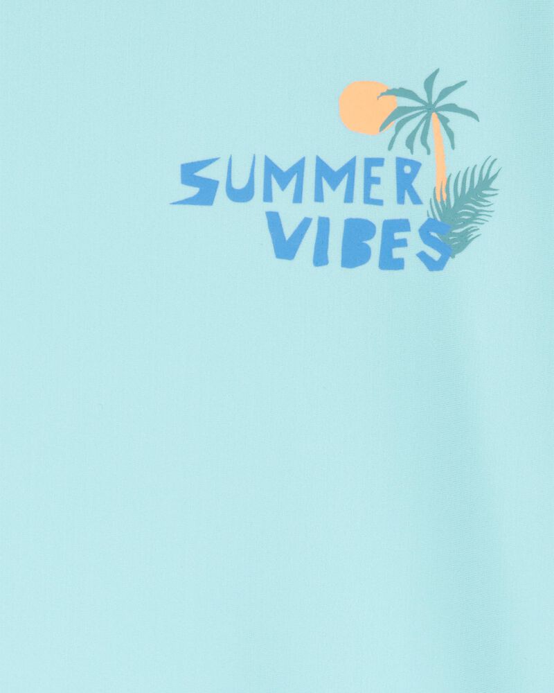 Kid 2-Piece Tropical Print  Short-Sleeve Rashguard & Swim Trunks Set - Blue
, image 3 of 6 slides