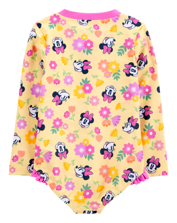 Toddler Disney© Minnie Mouse 1-Piece Rashguard Swimsuit - Yellow/Pink, 