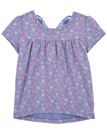 Toddler Floral Print Crochet Butterfly Top, 