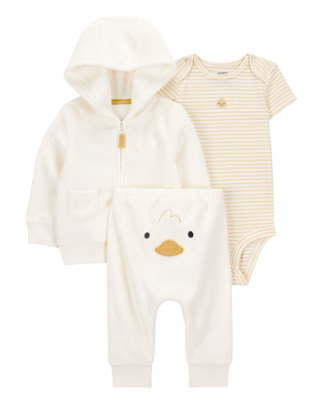 Baby 3-Piece Duck Little Cardigan Set - Ivory, 
