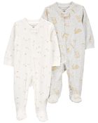 Baby 2-Pack 2-Way Zip Cotton Blend Sleep & Play Pajamas, image 1 of 6 slides