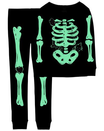 Kid 2-Piece Glow Halloween Skeleton 100%  Cotton Pajamas, 