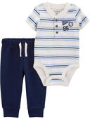 Blue/White - Baby 2-Piece Varsity Striped Bodysuit Pant Set