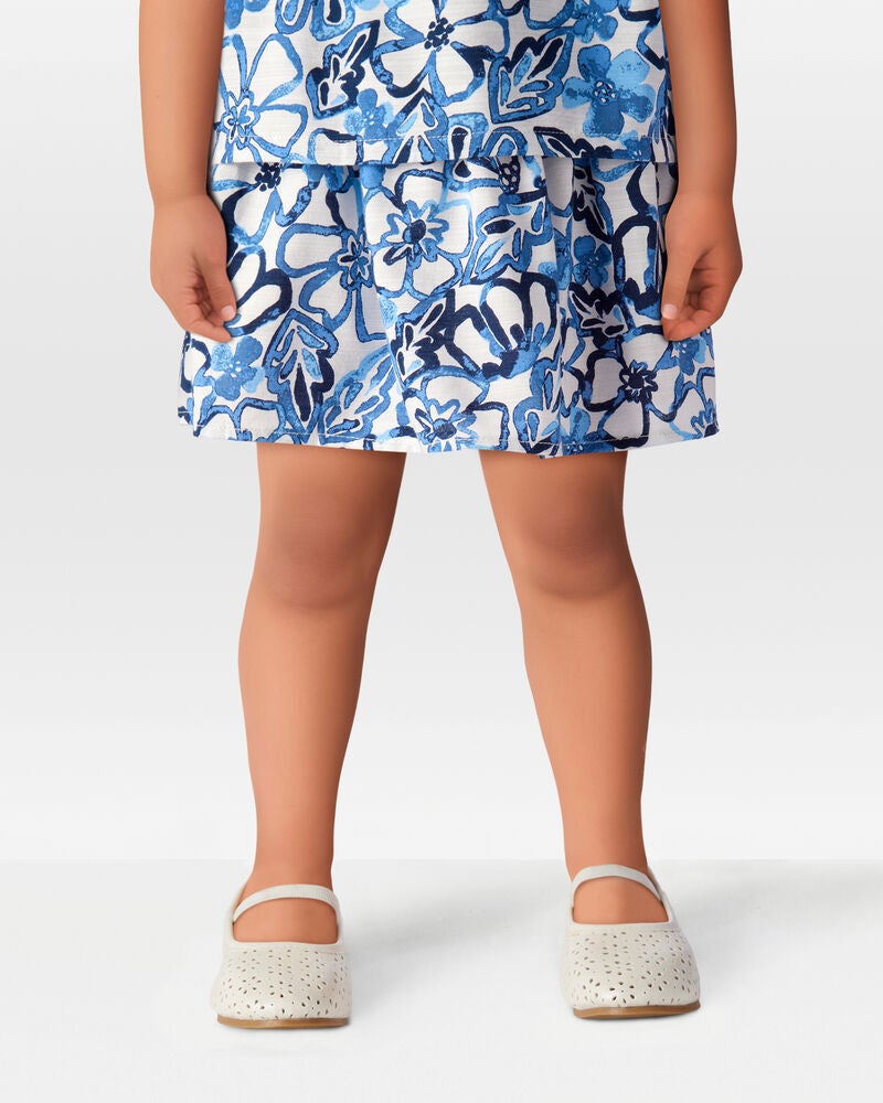 Toddler Floral Linen Look-Alike Pull-On Skort - Blue, image 2 of 6 slides