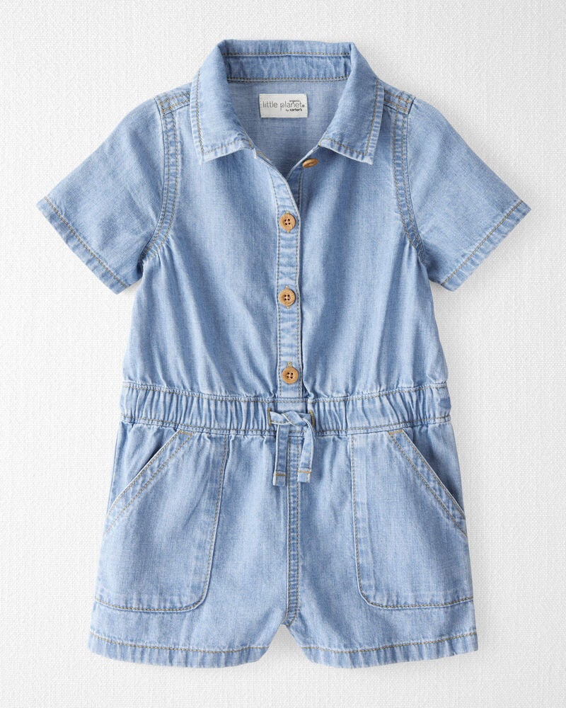 Toddler Organic Cotton Chambray Romper, image 1 of 3 slides