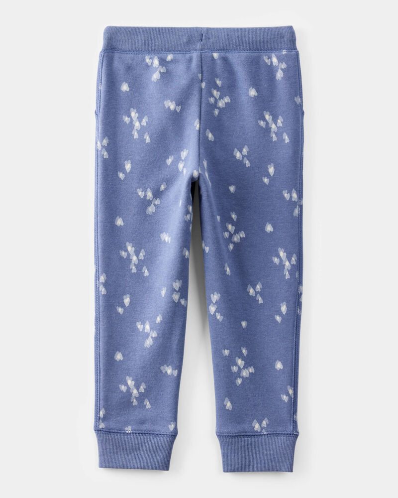 Toddler Girl Heart Print Fleece Drawstring Joggers - Blue, image 2 of 4 slides