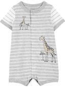 Grey - Baby Giraffe Snap-Up Romper