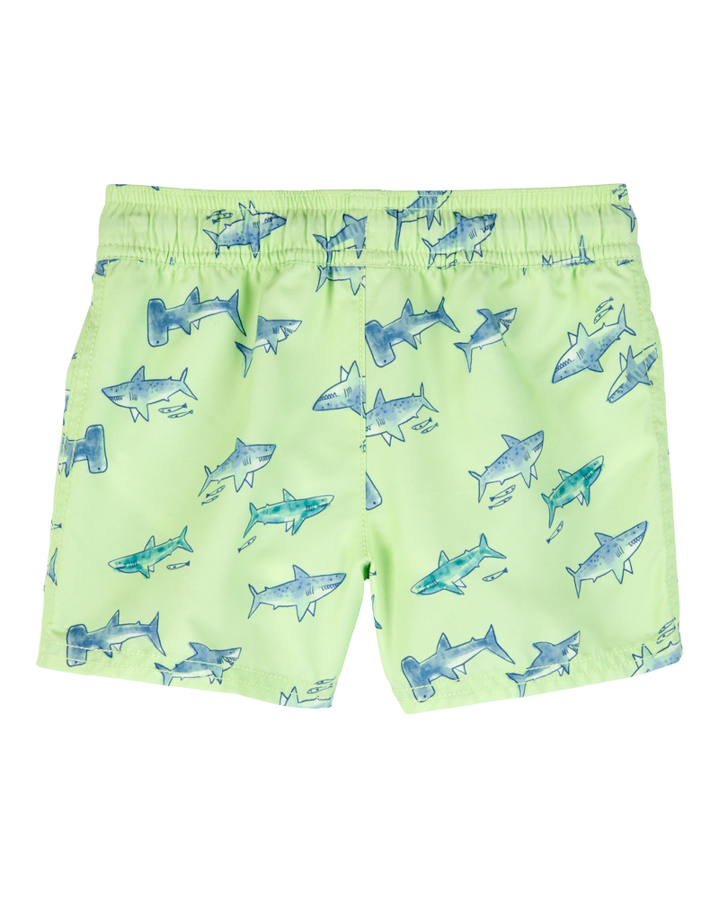 Toddler Boy Shark Swim Trunks - Lime Green, image 2 of 4 slides