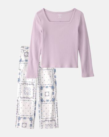 Girls 2-Piece Fashion Top & Pants Set - Purple/White, 