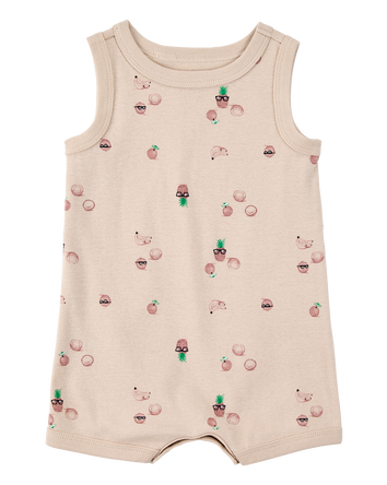 Baby Boy Coconut Print Cotton Romper, 