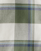 Boys Plaid Layered-Look Button-Down Hooded Tee - Green, image 2 of 3 slides