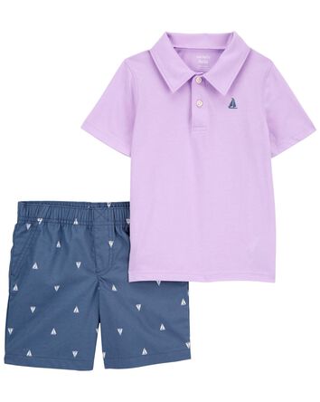 Toddler 2-Piece Jersey Polo Shirt & Sailboat Shorts Set, 