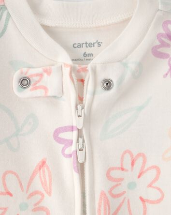 Baby Girl Spring Floral 2-Way Zip 100% Cotton Sleep & Play Pajama - Ivory, 