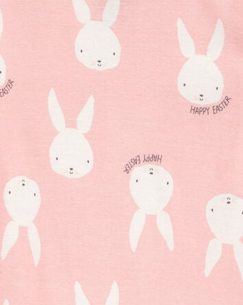 Baby Bunny Print Easter Snug Fit Cotton 2-Piece Pajamas - Pink, 