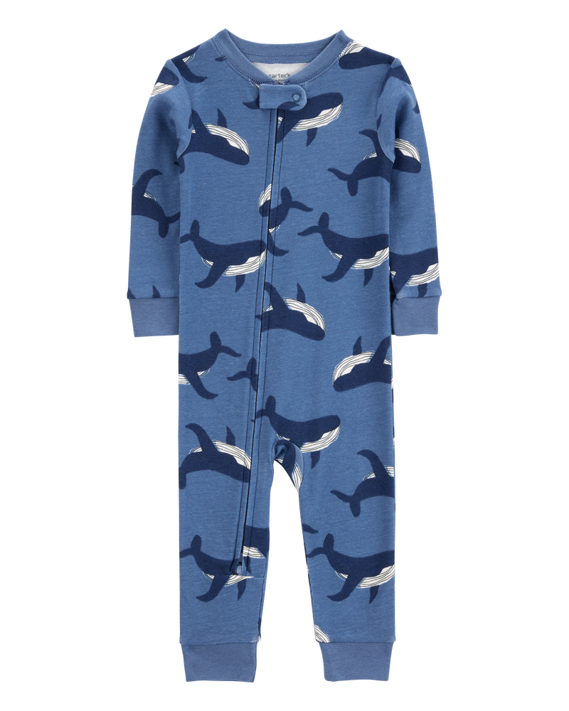 Baby Boy Whale Print Snug Fit Cotton Footless 1-Piece Pajamas - Navy, image 1 of 4 slides