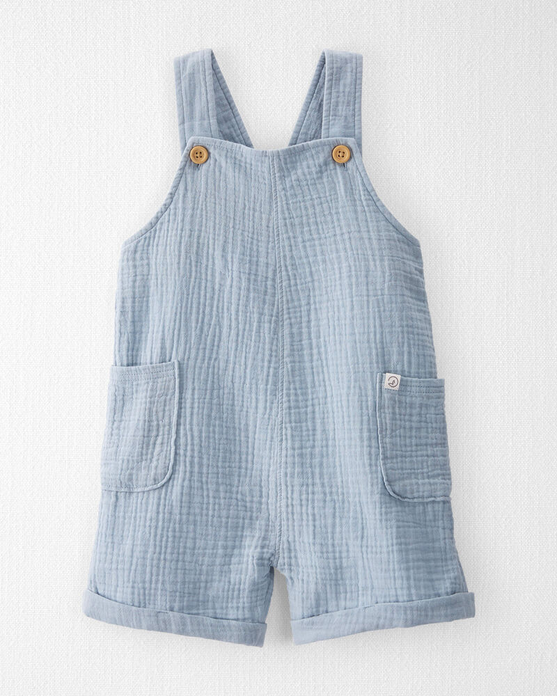 Toddler Organic Cotton Gauze Shortalls in Seal Blue, image 1 of 5 slides