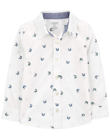 Baby Fish Print Button-Front Shirt, 