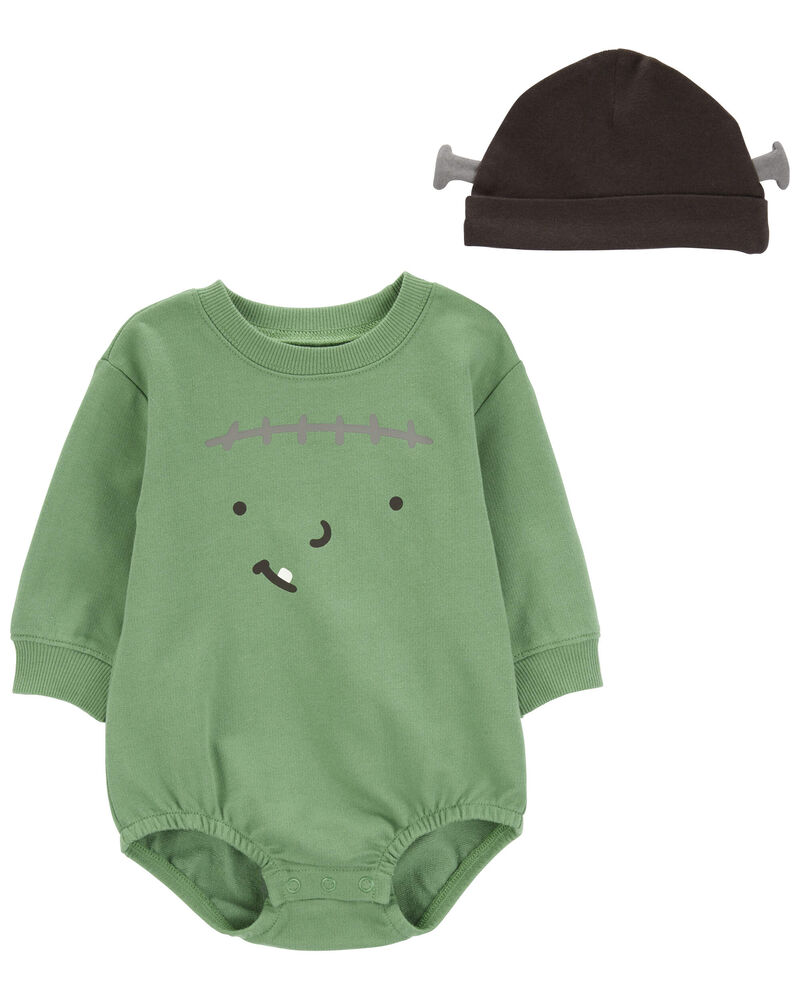 Baby 2-Piece Halloween Frankenstein Bubble & Cap Set, image 1 of 3 slides