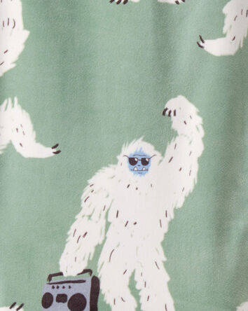 Boys Yeti Print Velour Long-Sleeve Loose Fit 2-Piece Pajamas - Green, 