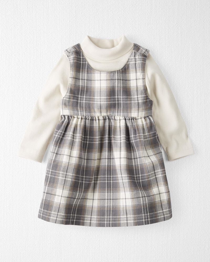 Baby 2-Piece Organic Cotton Herringbone Dress Set in Plaid, image 1 of 7 slides