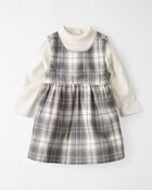 Baby 2-Piece Organic Cotton Herringbone Dress Set in Plaid, image 1 of 7 slides