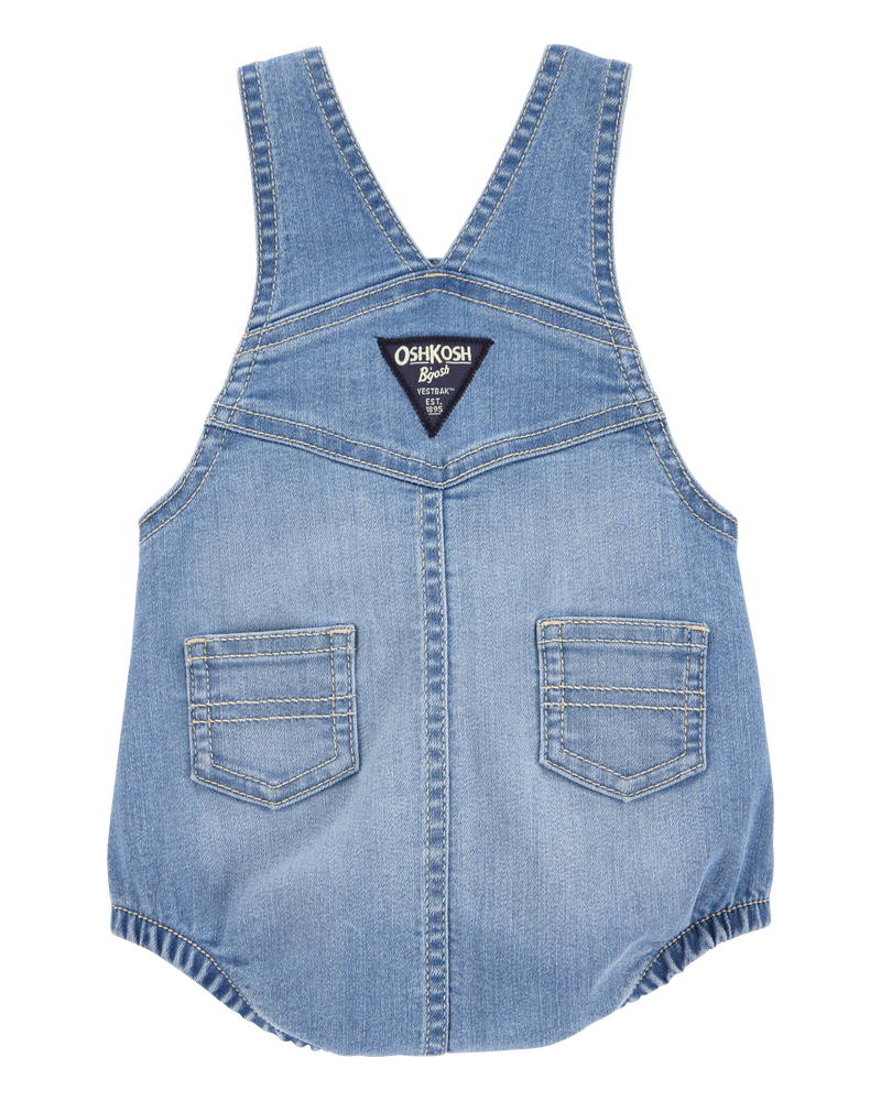 Baby Neutral Denim Bubble Romper - Blue, image 2 of 5 slides