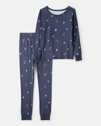 Boys Football Print PurelySoft Long-Sleeve 2-Piece Pajamas - Navy Blue, 