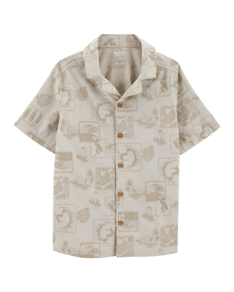 Kid Safari Short-Sleeve Button-Down Shirt - Khaki, image 1 of 3 slides