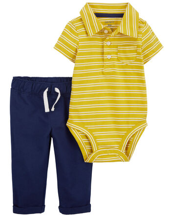 Baby 2-Piece Striped Polo Bodysuit & Pants Set, 