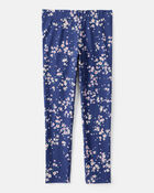 Girls Floral Cotton Pull-On Stretch Leggings - Navy, image 2 of 4 slides
