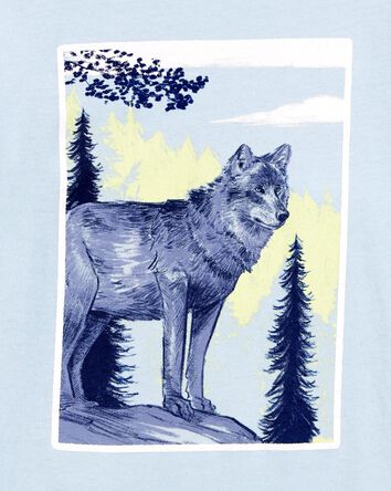 Wolf-Print Long-Sleeve Graphic Tee - Blue, 