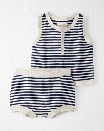 Baby Striped Organic Cotton Fine Sweater Knit Set, 