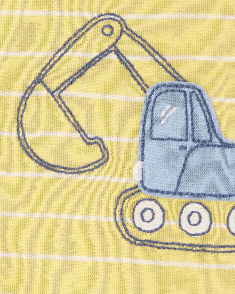 Baby Construction Striped Cotton Short-Sleeve Romper - Yellow, image 2 of 3 slides