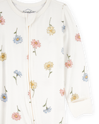 Baby Girl Floral Print 2-Way Zip PurelySoft Sleep & Play Pajamas - Ivory, image 3 of 6 slides