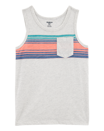 Kid Striped Front-Pocket Tank-Grey, 