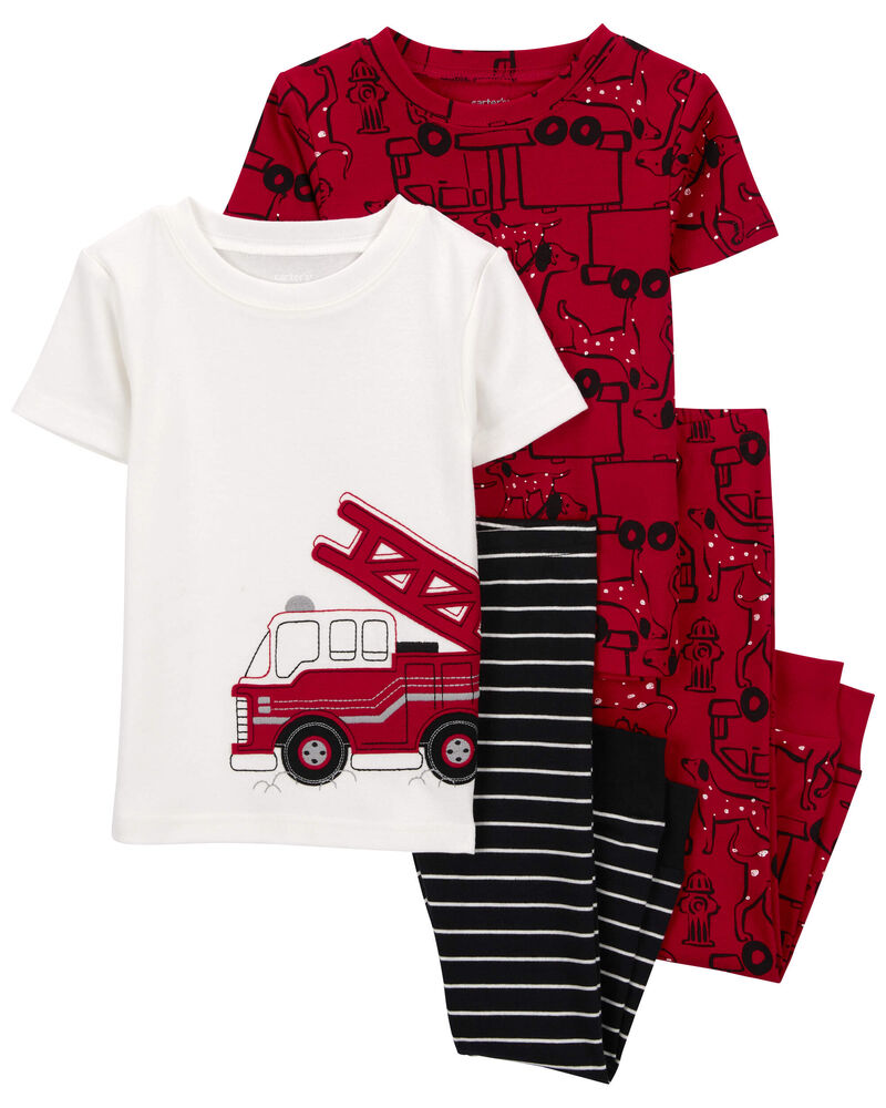 Baby 4-Piece Firetruck 100% Snug Fit Cotton Pajamas, image 1 of 4 slides