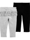Grey/Black - Baby 2-Pack Ruffle-Detail Cotton Pants