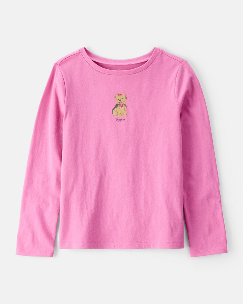 Girls Dog Long-Sleeve Graphic Tee - Pink, image 1 of 3 slides