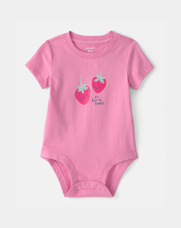 Baby Girl 'So Berry Happy' Strawberry Graphic Bodysuit - Pink, 