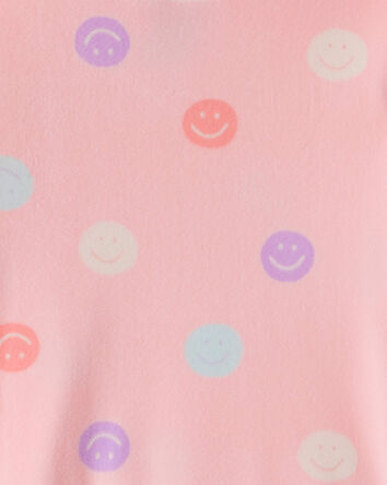 Toddler Girl Smiley Face Print Velour Long-Sleeve Loose Fit 2-Piece Pajamas - Pink, 