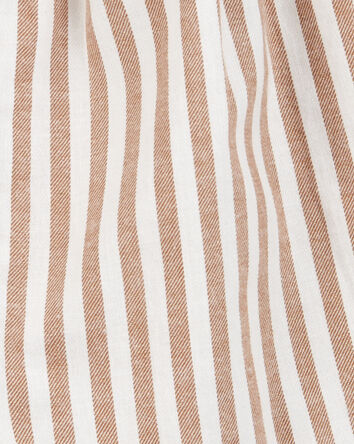 Baby Girl Striped Twill Romper- Brown, 