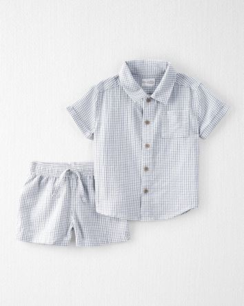 Toddler 2-Piece Organic Cotton Crinkled Seersucker Checkered-Print Set, 