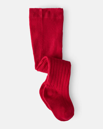 Baby Girl Rib Tights - Red, 