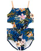 Kid Floral Print Cut-Out Swimsuit, image 1 of 4 slides