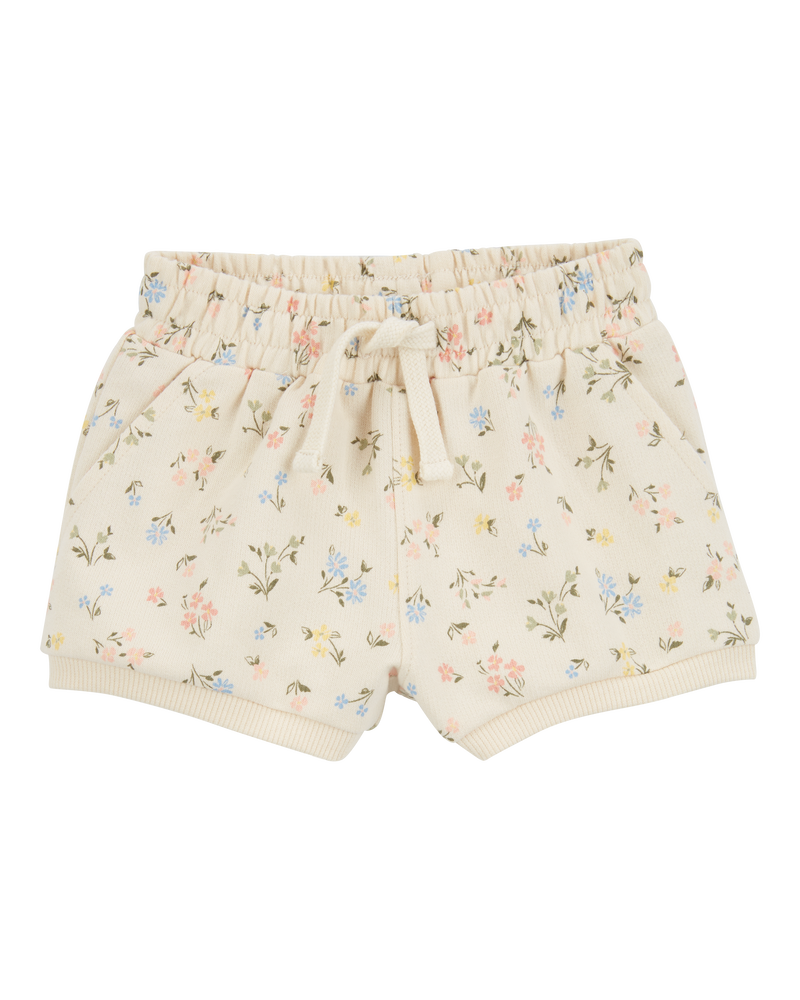 Baby Floral Pull-On French Terry Shorts - Ivory, image 1 of 4 slides