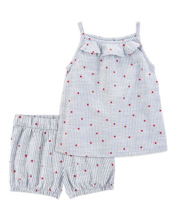 Toddler 2-Piece Striped Star Print Tank & Shorts Set - Blue, 
